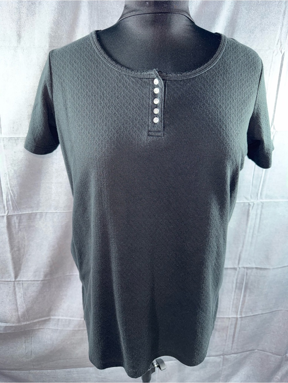 2790-Only Necessities Black Short-Sleeve Henley Tee